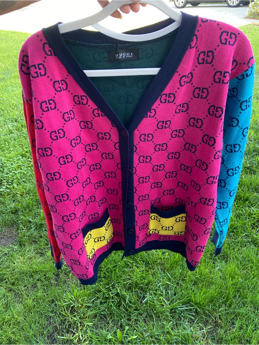 Gucci Kids Multicolor GG Cardigan Jacket - Pink, Blue & Yellow